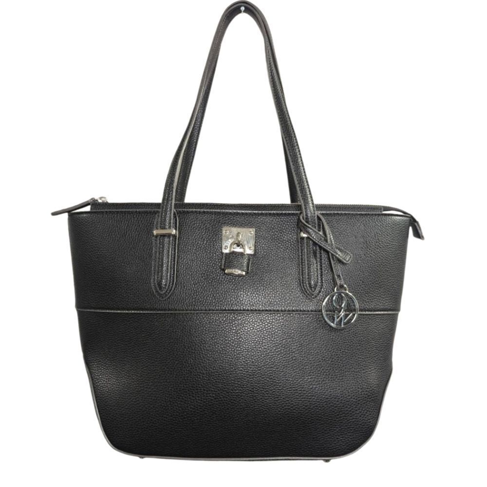 Nine West Black pebbled It Girl lock charm tote satchel large bag handbag NWOT